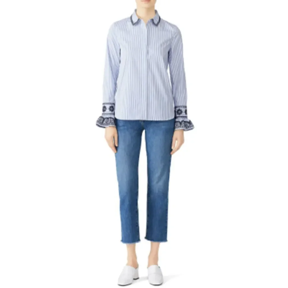 TORY BURCH Ladies Detailed Sleeve Striped Paige Button-down Shirt